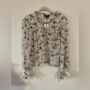 Plus| Silk Front Tie Flower Blouse